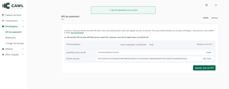 Etape 2 - Génération Clé - Avec Clé - guide de démarrage