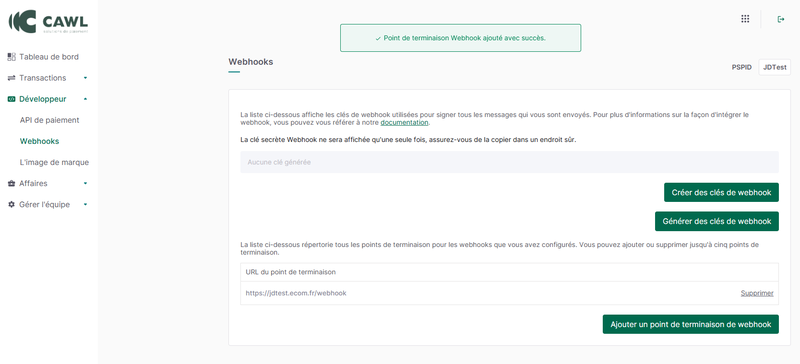 Etape 2 - Webhook - guide de démarrage
