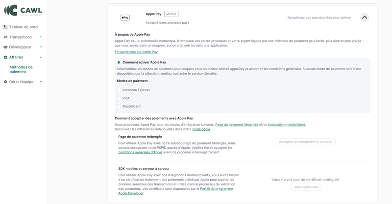 Etape 3 - Apple Pay - guide de démarrage