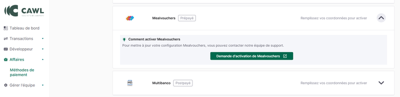 Etape 3 - Meal Vouchers - guide de démarrage