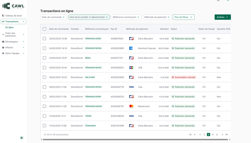 Menu - Liste Transactions - guide de démarrage